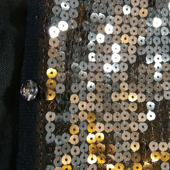 The Quacker Factory Sequin Sweater Cardigan Button Medium M Shiny EUC - Picture 5 of 13